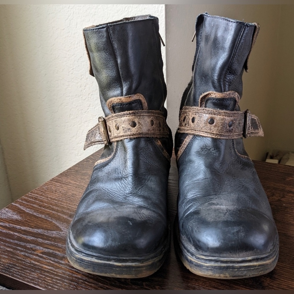Bed Stu Distressed Moto Black Brown Boots Shoes